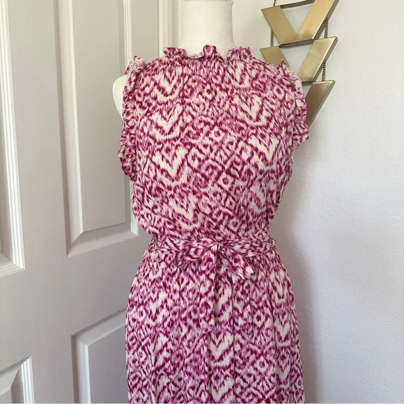 Who What Wear Pink Printed Midi Length Sleeveless Mock Neck Dress - Picture 3 of 16